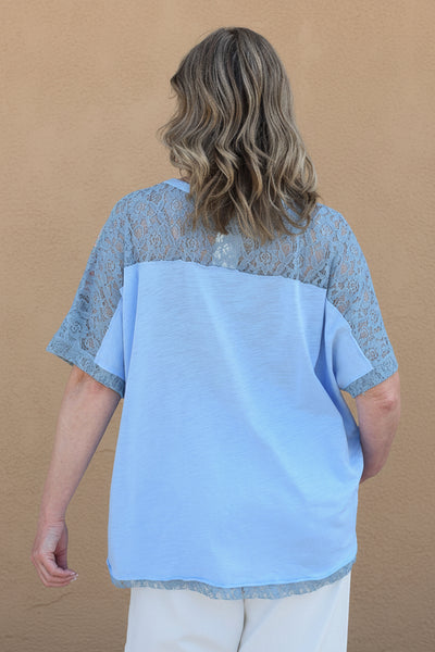 Peaceful Blooms Color Block Top - Lt. Blue