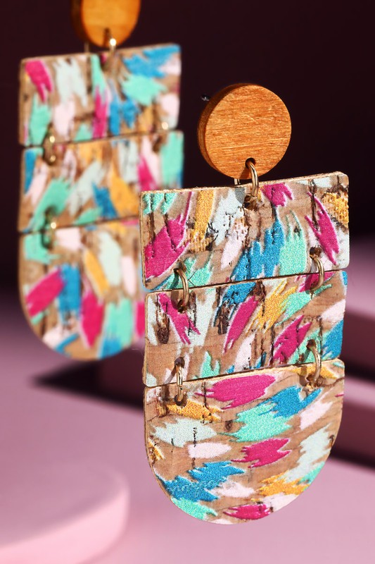 TIANA WOOD CORK EARRINGS - 2 COLORS