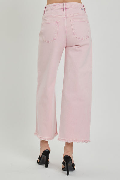 HR TUMMY CONTROL CROP WIDE LEG PANTS BY RISEN - ACID PINK- REG/CURVY