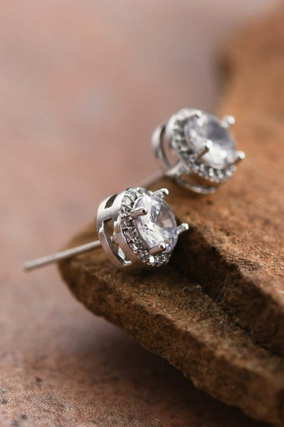 ZIRCONIA - ROUND SILVER PLATED STUD EARRINGS