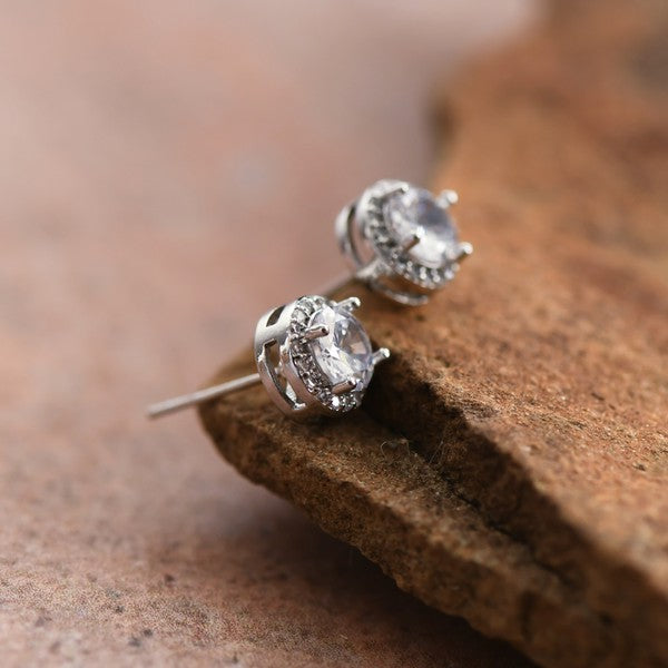 ZIRCONIA - ROUND SILVER PLATED STUD EARRINGS