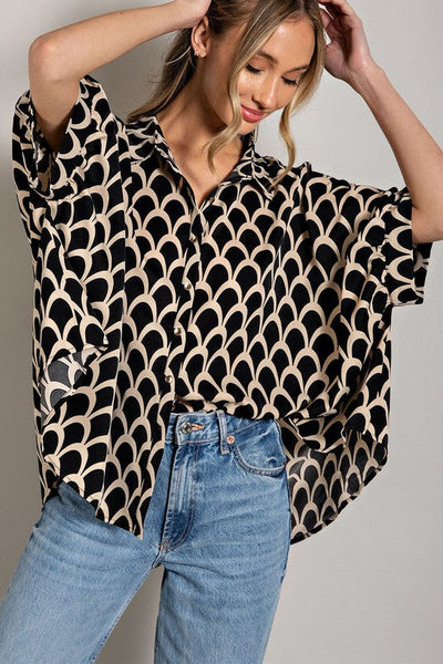 TOLLY BUTTON DOWN BLOUSE - BLACK