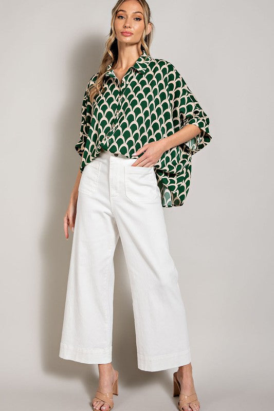 TOLLY BUTTON DOWN BLOUSE TOP - KELLY