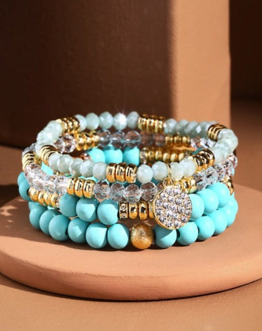 OLIVIA GLASS & WOOD BEAD STRETCH BRACELTS