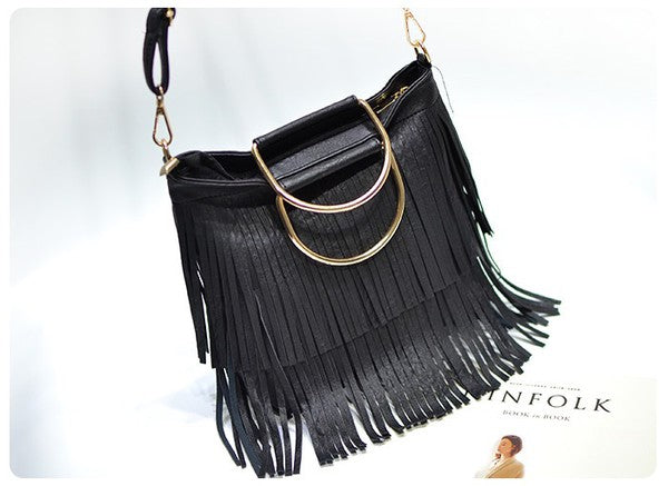 BOHO FRINGE PURSE WITH RING TOTE - 2 COLORS