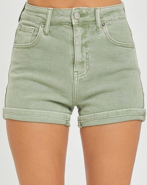 HIGHRISE CUFFED SHORTS BY RISEN - OLIVE