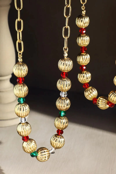 CHRISTMAS CHEER BEADED GLASS ACCENT NECKLACE - 2 COLORS