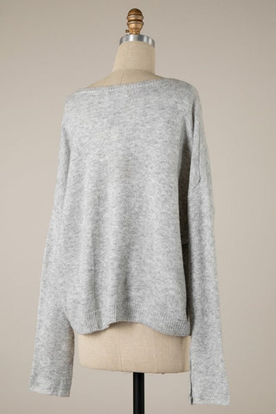 FEELS SO GOOD LIGHT WEIGHT HEATHER SILVER SWEATER