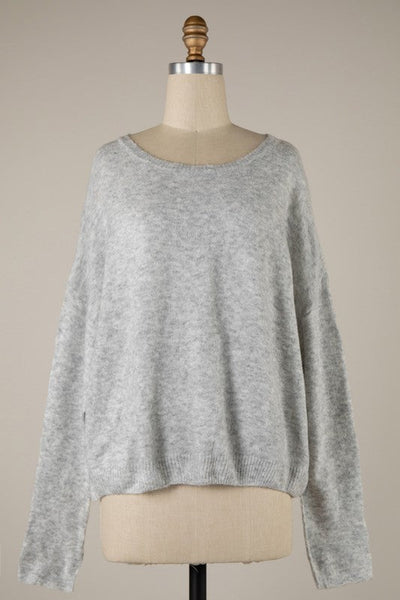 FEELS SO GOOD LIGHT WEIGHT HEATHER SILVER SWEATER