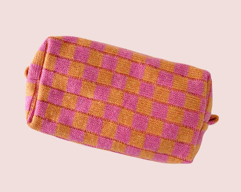 CHECKER CHECK TRAVEL COSMETIC BAG - 2 COLORS