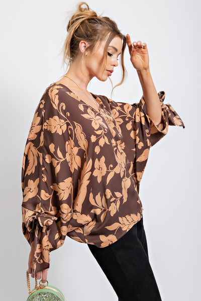 MIRABELLE FLORAL PRINTED SATIN BLOUSE