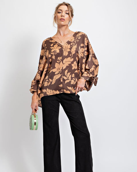 MIRABELLE FLORAL PRINTED SATIN BLOUSE