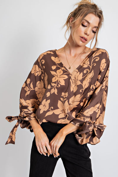 MIRABELLE FLORAL PRINTED SATIN BLOUSE