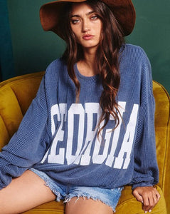 GEORGIA RIB CORD SWEATSHIRT - NAVY - Salty Lime Boutique