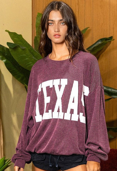 TEXAS RIB CORD SWEATSHIRT - WINE