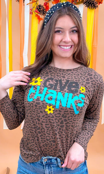 GIVE THANKS LEOPARD GRAPHIC TEE