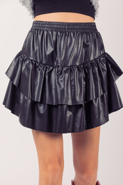 JASMINE FAUX LEATHER SKIRT - BLACK