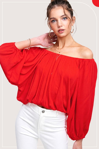 BAILEY TOP WITH BALLOON SLEEVE - TOMATO RED