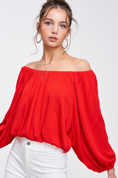BAILEY TOP WITH BALLOON SLEEVE - TOMATO RED