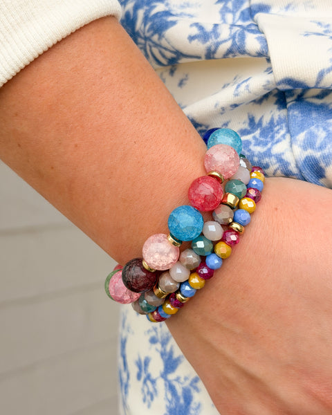 MULTI COLORED GLASS BEAD STRETCHY BRACELETS - SET OF 3 - Salty Lime Boutique