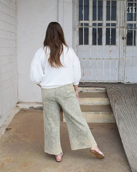 POLLY FRENCH TERRY CROPPED PALAZZO PANT -  LT OLIVE - Salty Lime Boutique