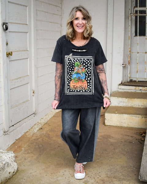 BLESSED PUMPKIN TATTERED TEE - BY A RARE BIRD - BLACK