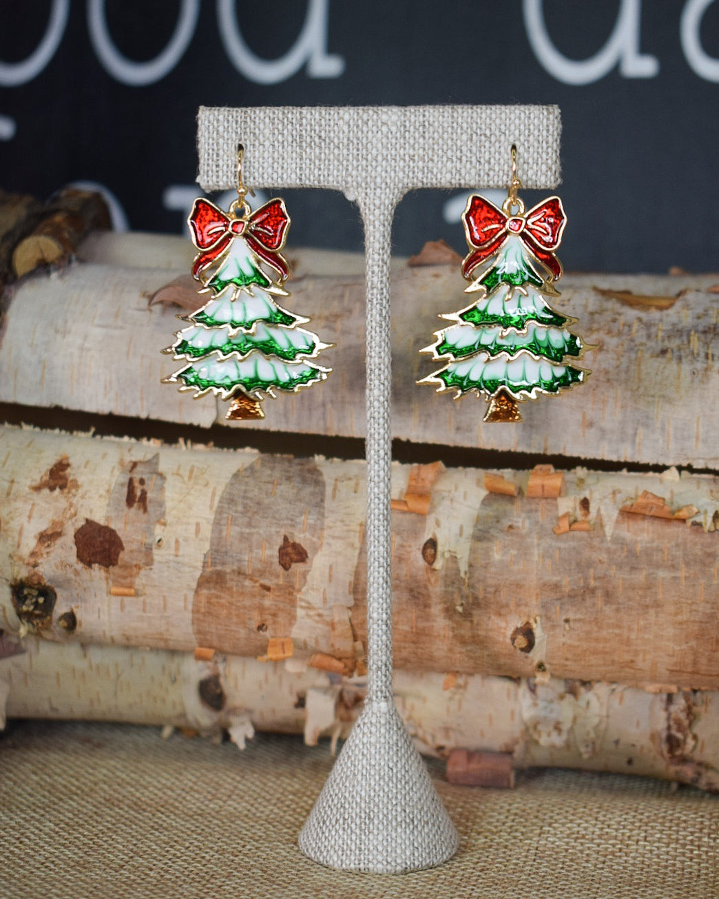 CHRISTMAS TREE WITH BOW EARRINGS - GREEN