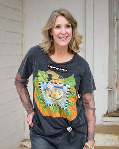 FALL SCARECROW TATTERED TEE - BY A RARE BIRD - BLACK