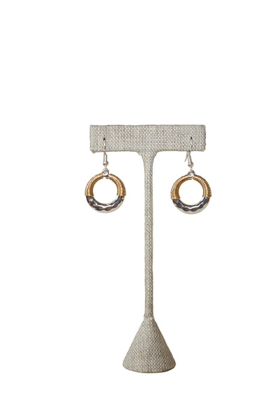 TWO TONE CIRCLE WIRE WRAPPED EARRING - SILVER
