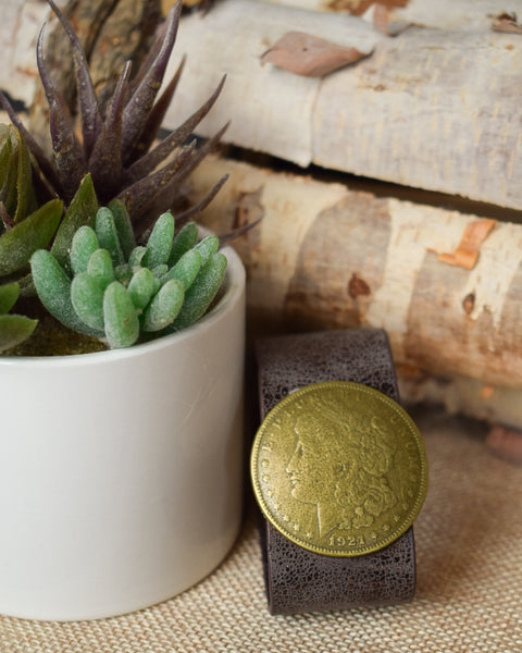 COIN LEATHER CUFF BRACELET - 2 COLORS