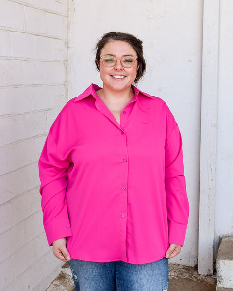 KATHRYN BUTTON DOWN TOP - HOT PINK