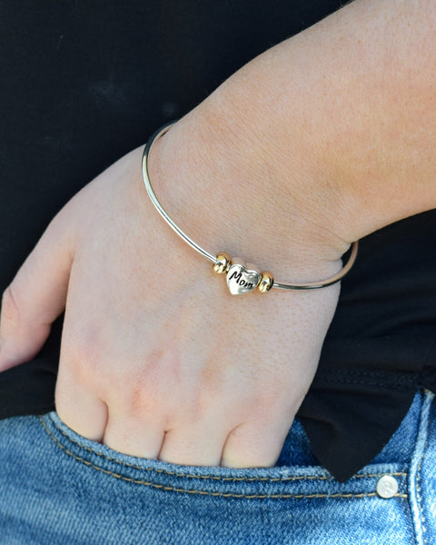 MOM HEART TWO TONE BRACELET
