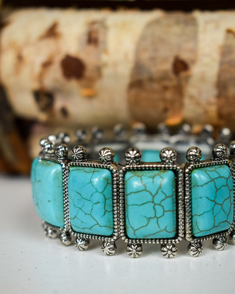 WESTERN FAUX TURQUOISE STRETCHY BRACELET
