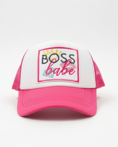 BOSS BABE TRUCKER HAT - HOT PINK/WHITE
