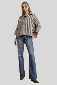 SCALLOPED BUTTON DOWN STRIPE SHIRT