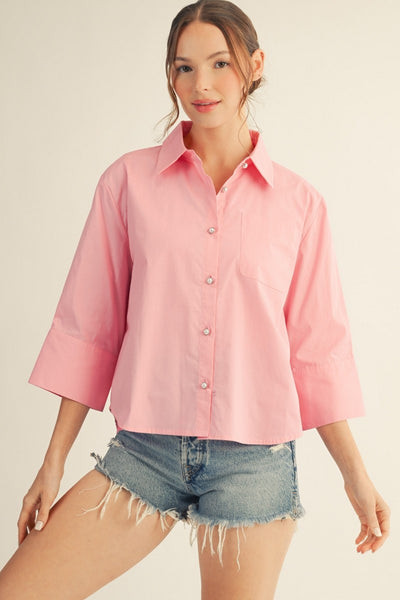 SWEET ESCAPE TOP WITH PEARL BUTTONS - PINK - Salty Lime Boutique