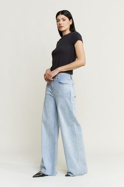 SUPER HIGH WIDE LEG RAW HEM JEAN BY MICA DENIM - VINTAGE WASH - Salty Lime Boutique