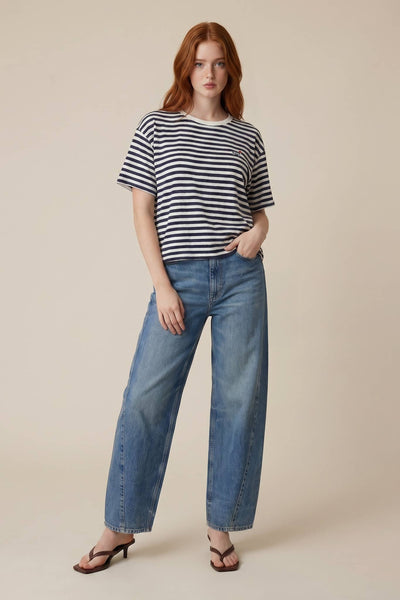 Dachshund Embroidered Stripe Top - Navy