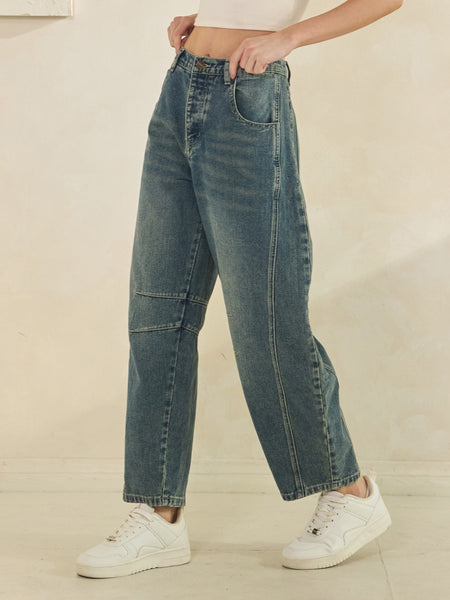 CLASSIC BARREL LEG DENIM PANT - DENIM