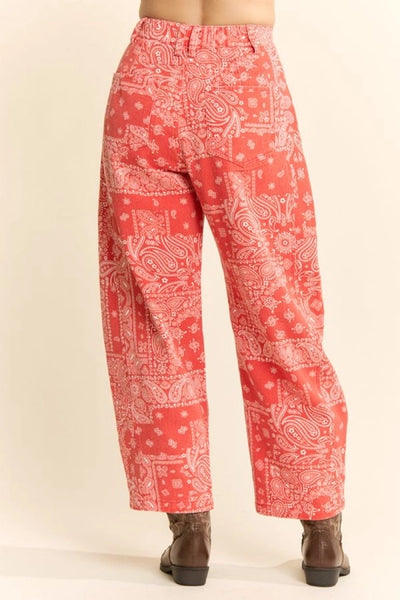 Bandana Print High-Rise Barrel Pants- Reg/Curvy