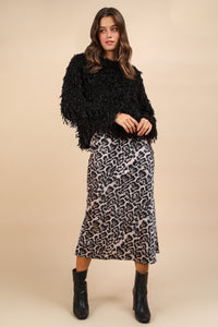 LEOPARD BIAS CUT MIDI SKIRT