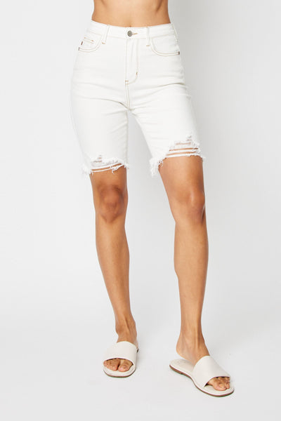 HW DESTROY HEM BERMUDA SHORTS BY JUDY BLUE