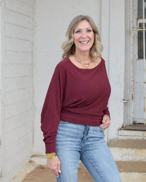ELIZA OFF SHOULDER TOP - WINE
