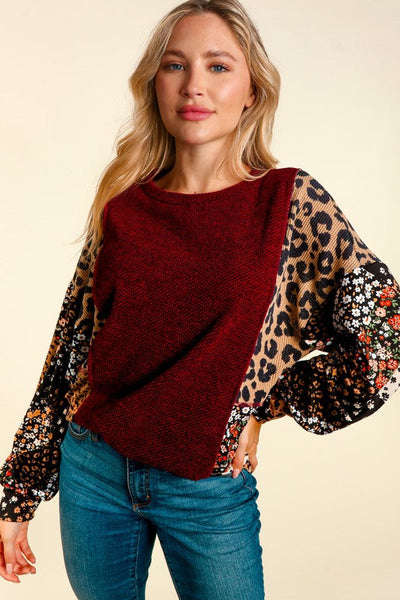 WILLOW LEOPARD/FLORAL PUFF SLEEVE TOP