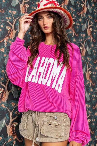 OKLAHOMA RIB CORD SWEATSHIRT - FUCHSIA