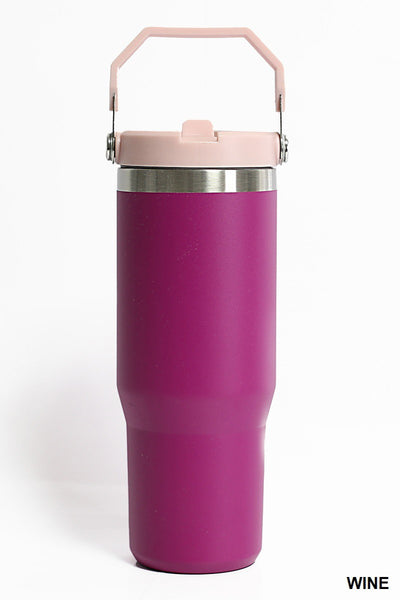 STAINLESS STEEL FLIP STRAW TUMBLER 30 oz  - 2 COLORS