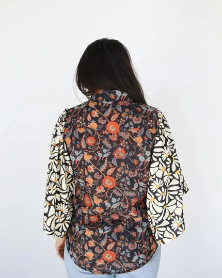 TH102 Mixed Pearl Snap -Black Floral - REG/CURVY - Salty Lime Boutique