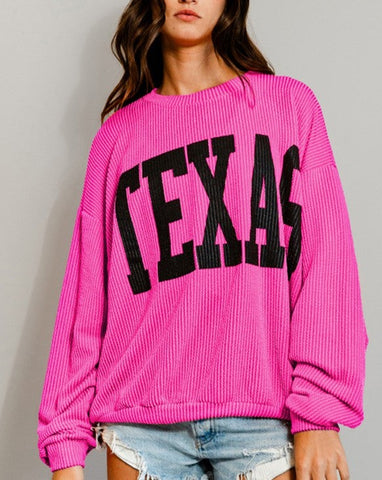 RESTOCKED - TEXAS RIB CORD SWEATSHIRT - BLACK & FUCHSIA