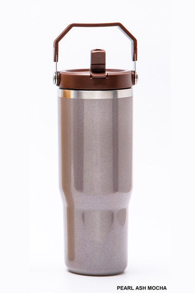 STAINLESS STEEL PEARL FLIP STRAW TUMBLER 30 OZ