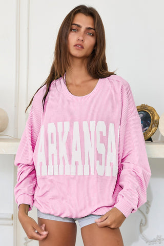 ARKANSAS RIB CORD SWEATSHIRT - BABY PINK